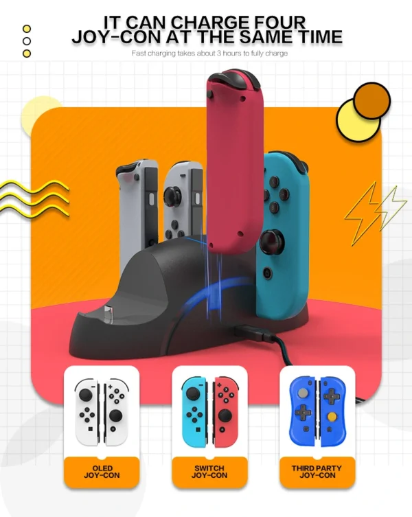 Base estación de carga para controles Nintendo Switch 6 en 1