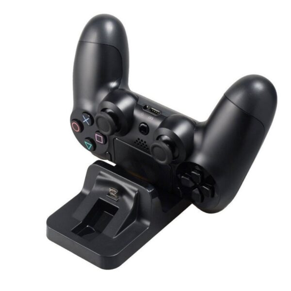 Base Carga Horizontal Doble Joystick Control Mando Para Ps4 Negra V1