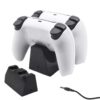 Base de Carga Negra Doble Por Puerto Inferior Para Joystick Ps5 Con Fuente